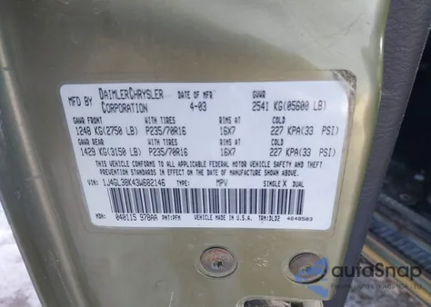 2003 Jeep Liberty Renegade z USA, uszkodzony, nr VIN 1J4GL38K43W682146